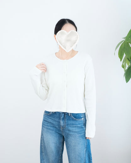 圓領細直坑紋開襟針織外套