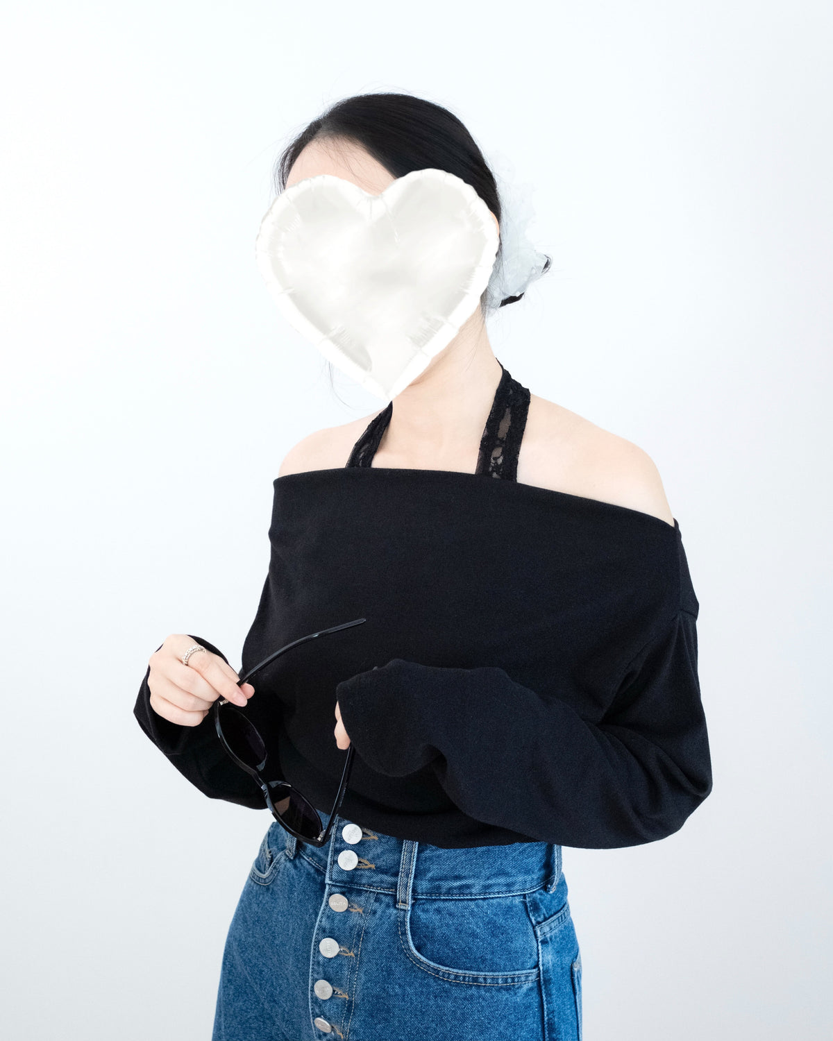一字領露肩假兩件Lace Top