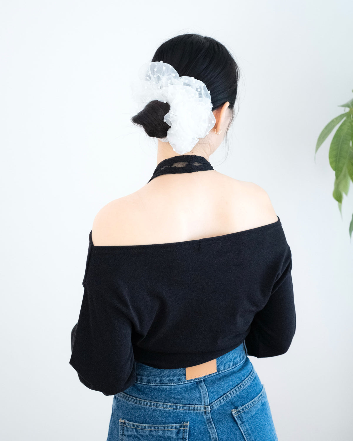 一字領露肩假兩件Lace Top