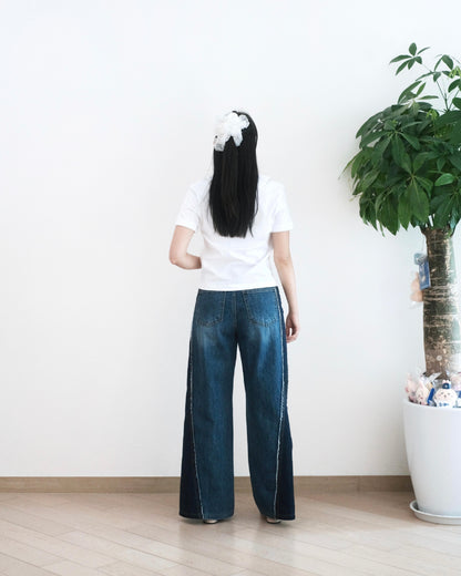 Howluk 撞色蘇蘇闊筒牛仔褲