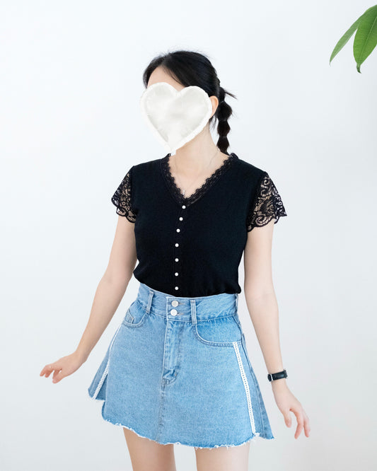 韓國針織Lace手袖Top