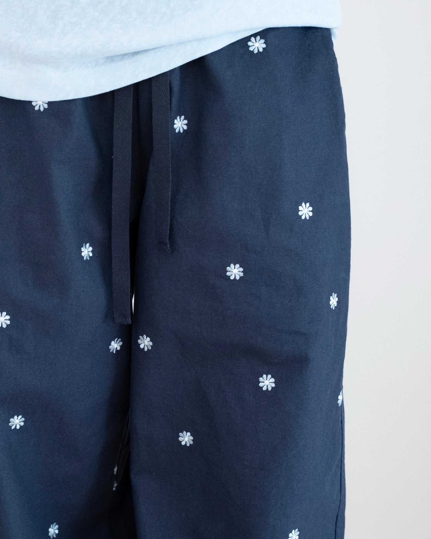 韓國雛菊刺繡闊腳扯布褲