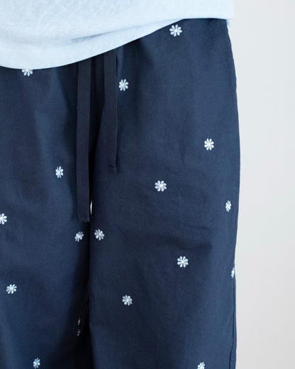 韓國雛菊刺繡闊腳扯布褲