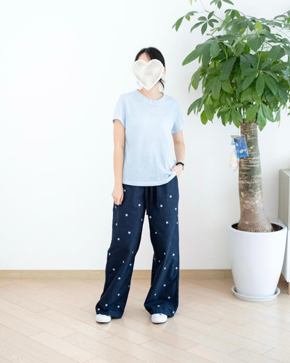 韓國雛菊刺繡闊腳扯布褲