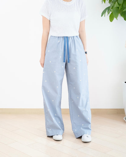 韓國雛菊刺繡闊腳扯布褲