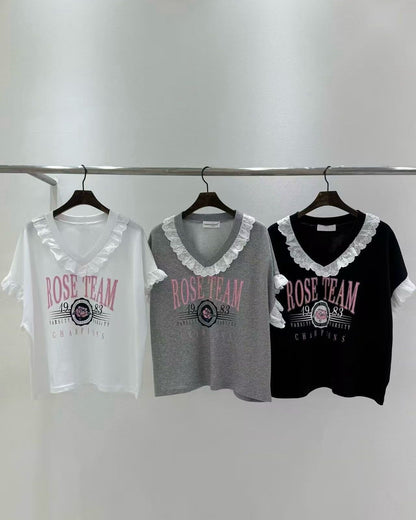 Lace撞英文字Tee