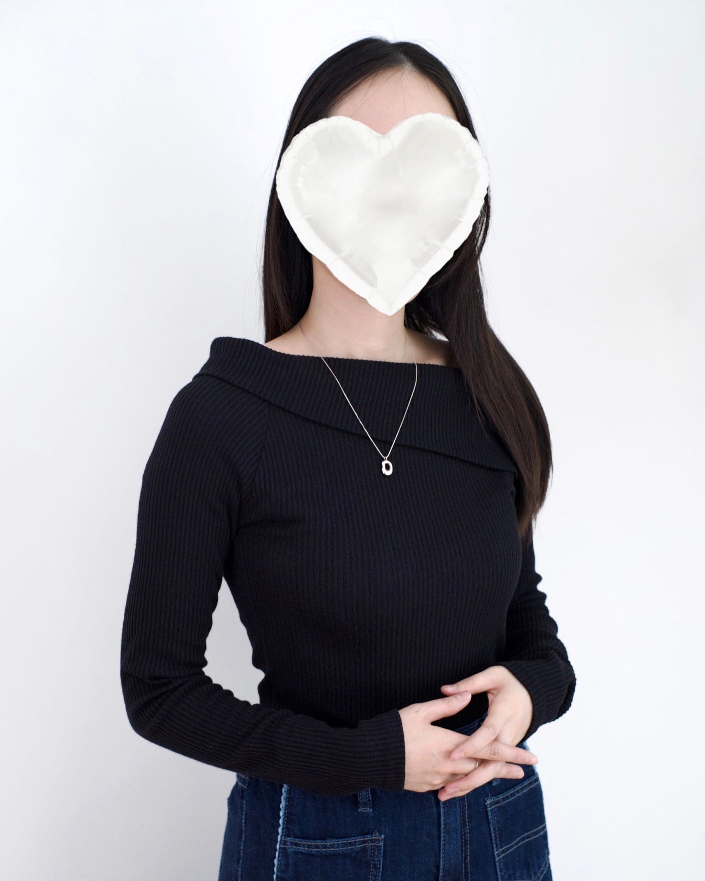 韓國斜肩淨色Top