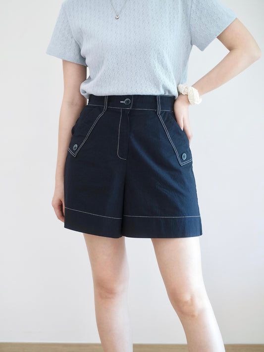 Moci 鈕扣扯布短褲