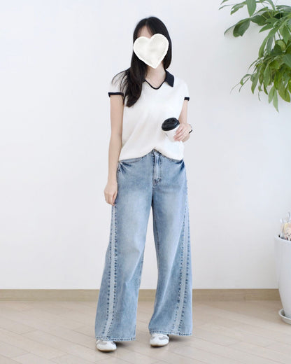 Howluk 釘珠闊筒牛仔褲