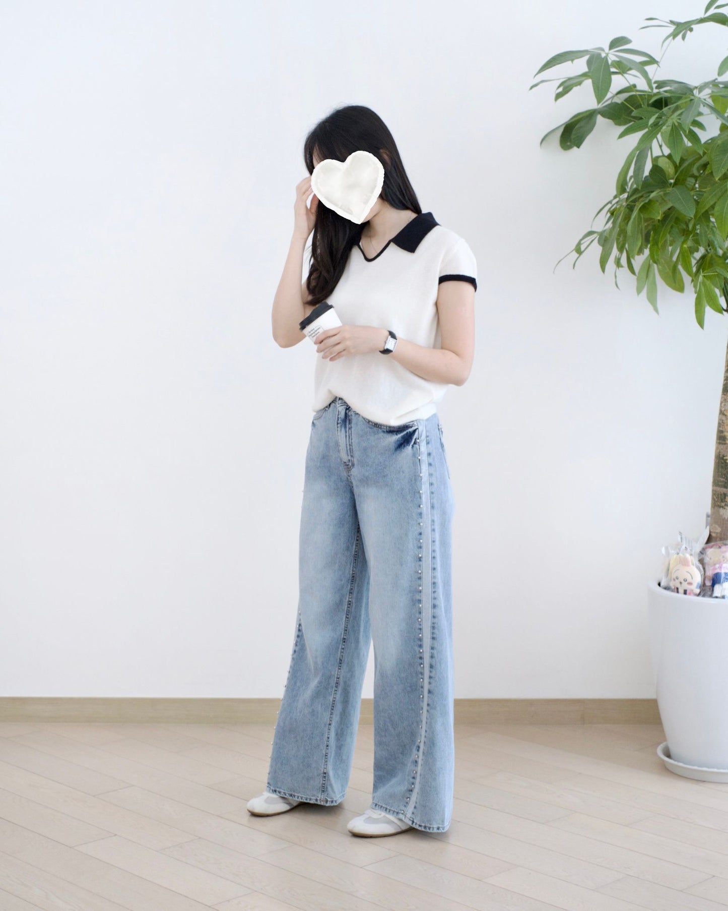 Howluk 釘珠闊筒牛仔褲