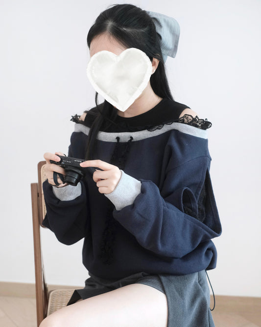 韓國假兩件Lace袖拼接衛衣