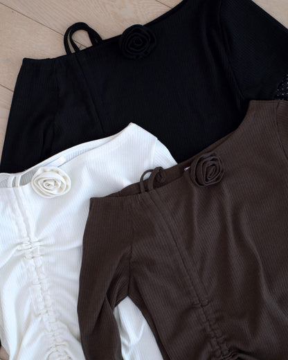 韓國修腰波點長袖Top