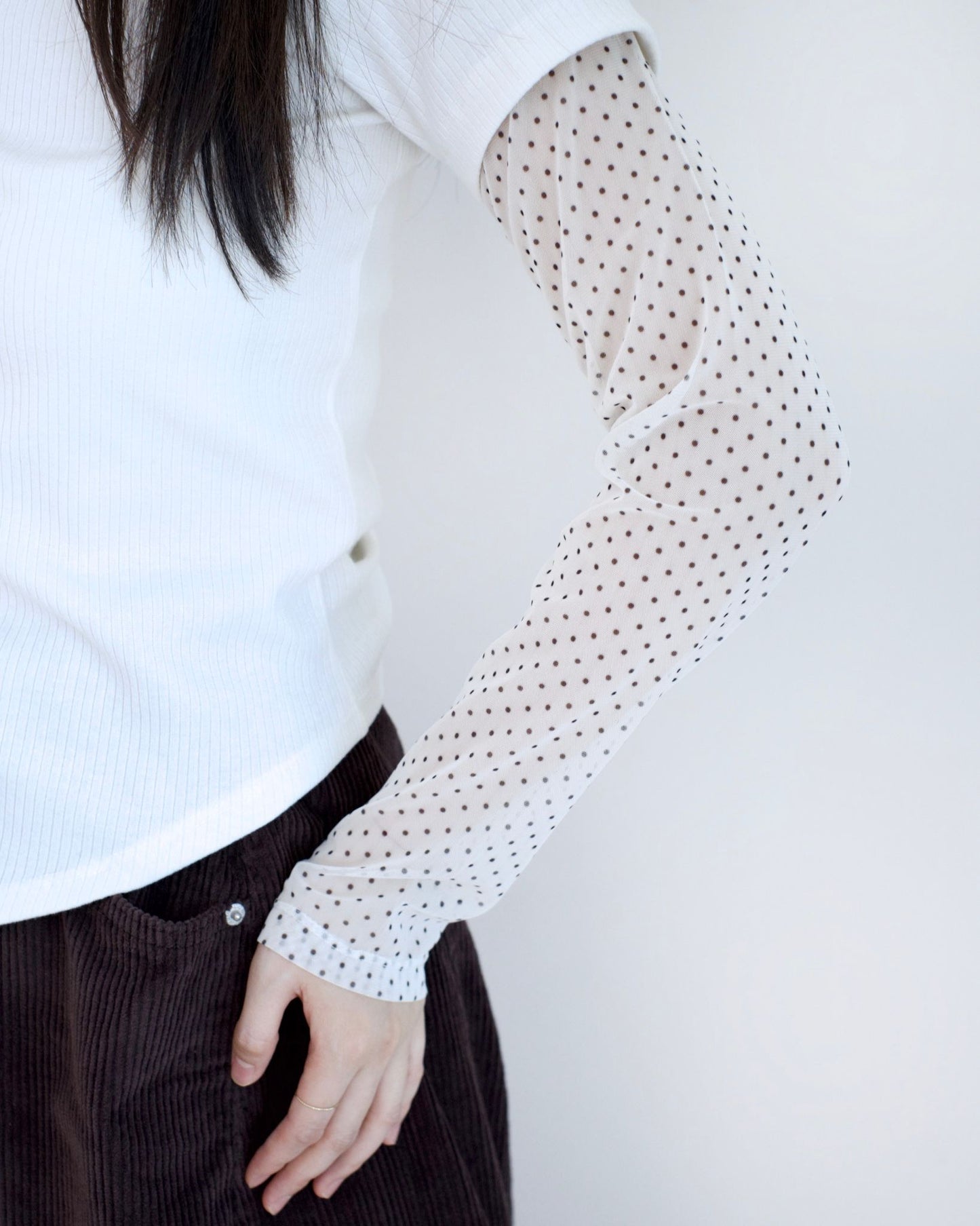 韓國修腰波點長袖Top