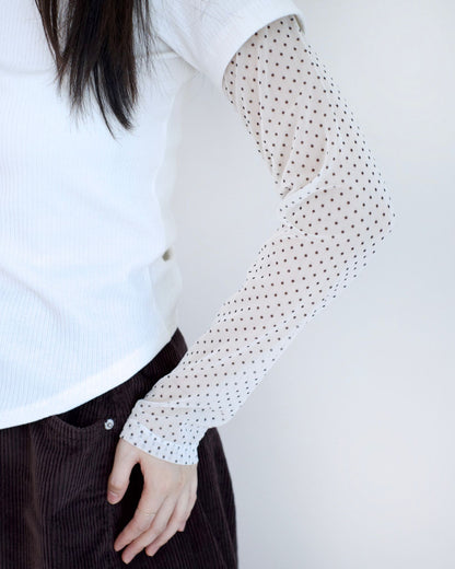 韓國修腰波點長袖Top