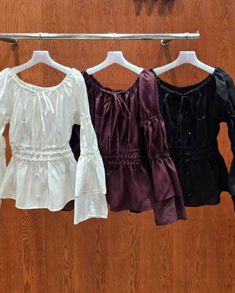 韓國一字膊喇叭袖襯衫