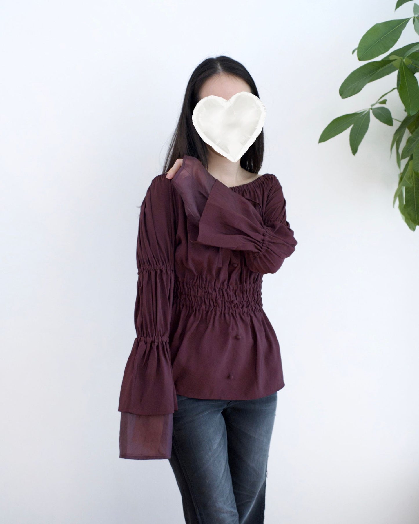 韓國一字膊喇叭袖襯衫