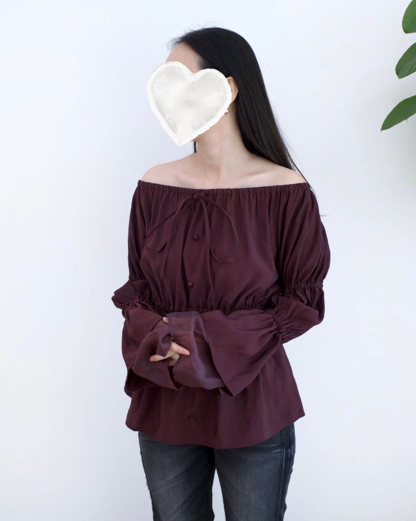 韓國一字膊喇叭袖襯衫