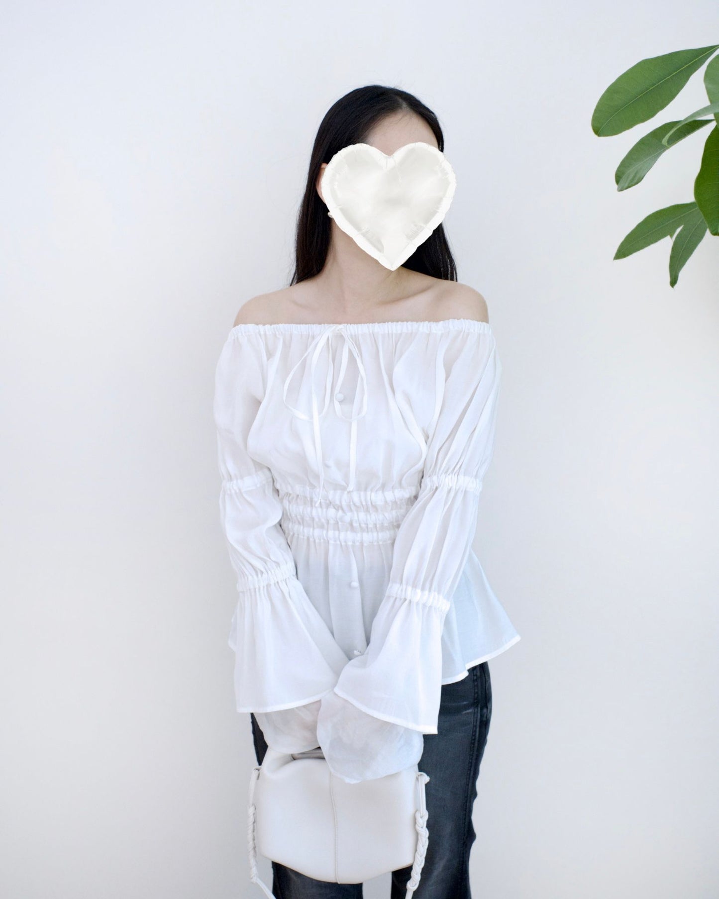 韓國一字膊喇叭袖襯衫