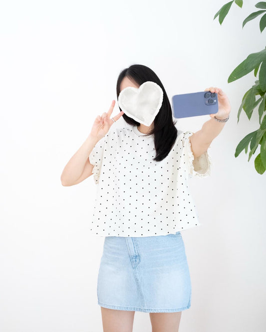 韓國波點後露背Lace心心Tee