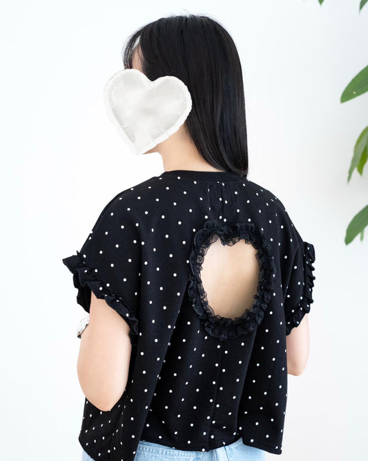 韓國波點後露背Lace心心Tee
