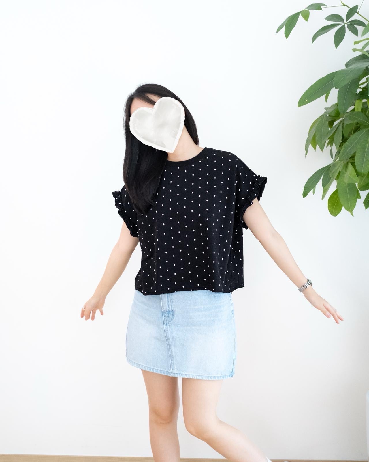 韓國波點後露背Lace心心Tee