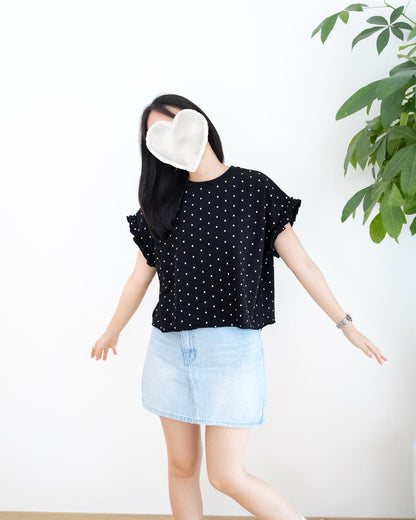 韓國波點後露背Lace心心Tee
